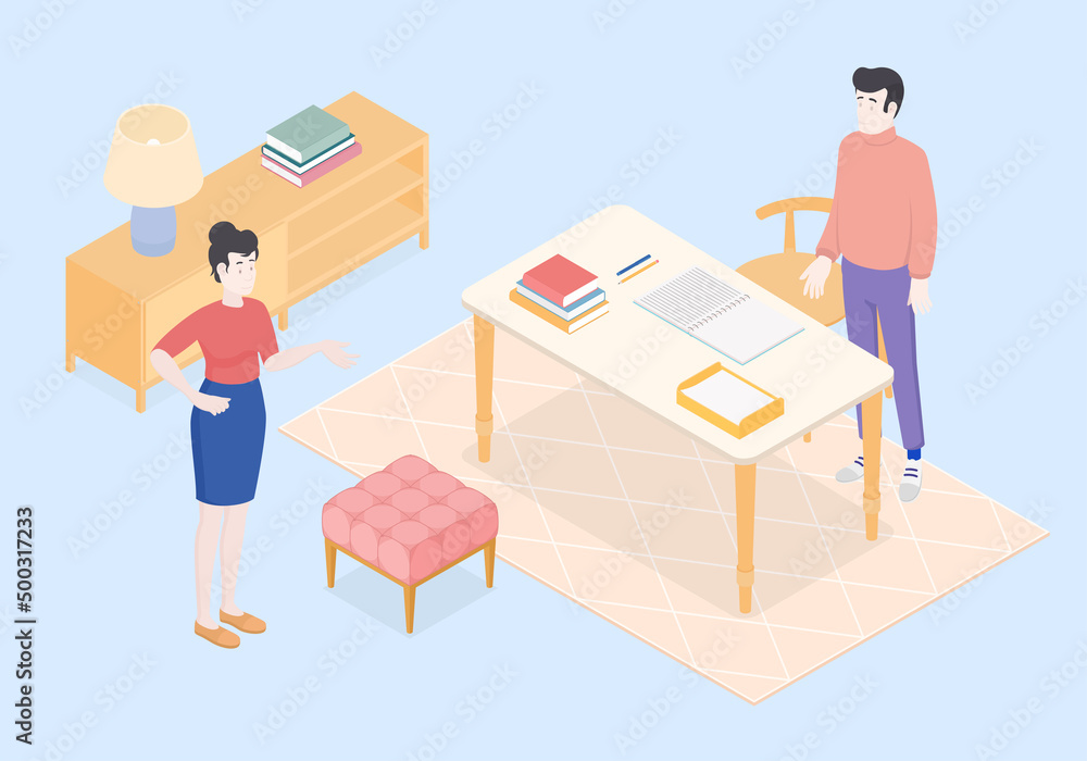 Isometric office with working people. Vector illustration flat design isolated. Male and female characters. Office and casual clothes. Desk, chair, computer, office space, meeting Isometric office with working people. Vector illustration flat design isolated. Male and female characters. Office and casual clothes. Desk, chair, computer, office space, meeting