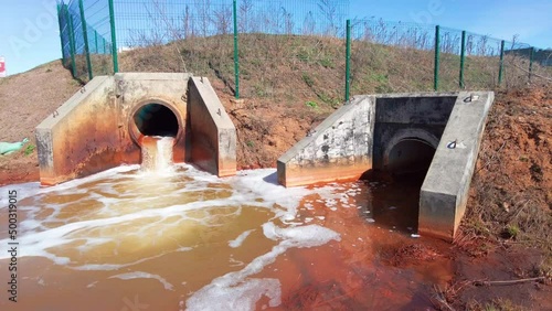 sewer and sewerage toxic waste ecology concept environmental pollution. High quality 4k footage