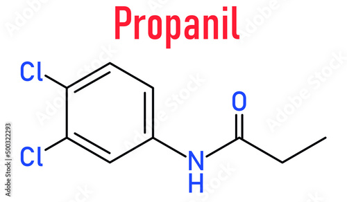 Propanil contact herbicide molecule,  skeletal chemical formula.