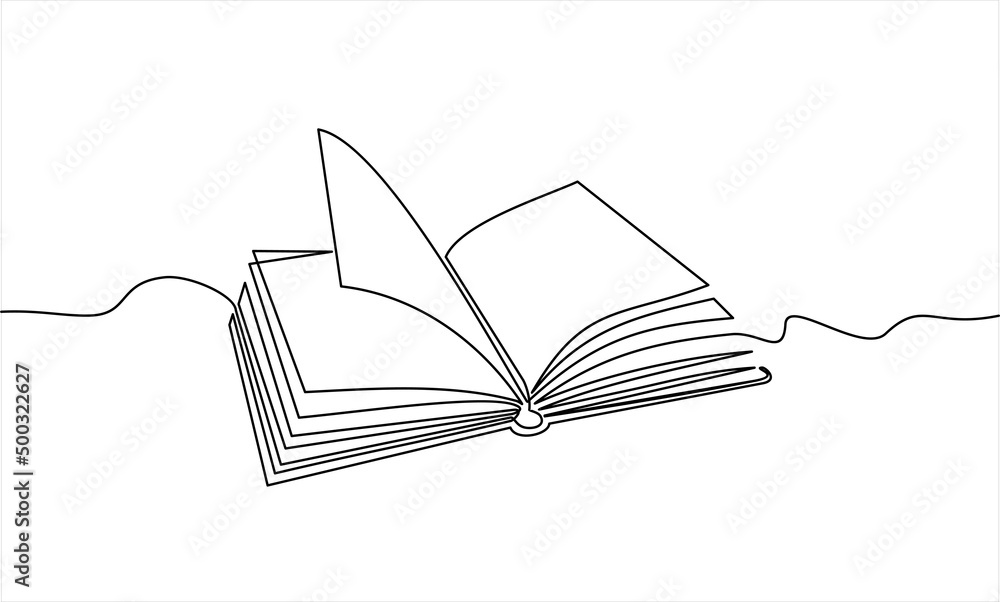 Continuous one line drawing of an open book. Vector illustration