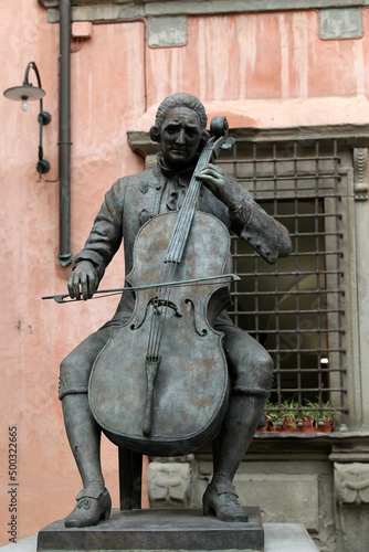  Bronze statue of Puccini in Lucca, Italy, near the house where he was born. photo