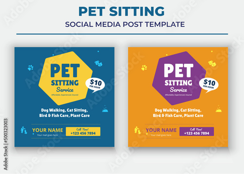 Pet Care Social Media Post Template, Pet Sitting Social Media Post Template, Pet Walkers poster