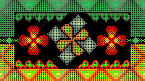 abstract colorful huichol mexican art background in vector format