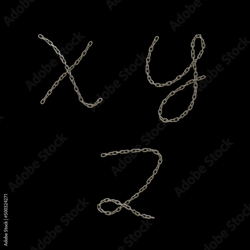 Metal chain capital letter alphabet - letters X-Z