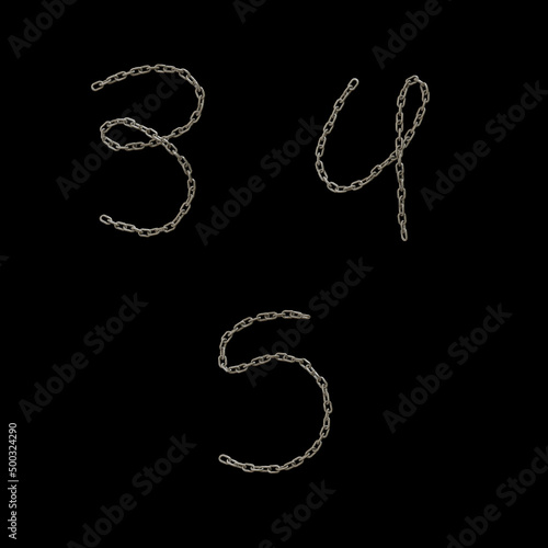 Metal chain capital letter alphabet - digits 3-5