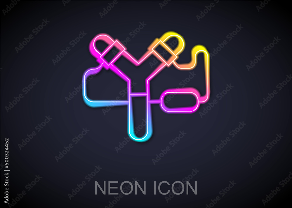 Glowing neon line Slingshot icon isolated on black background. Vector Glowing neon line Slingshot icon isolated on black background. Vector