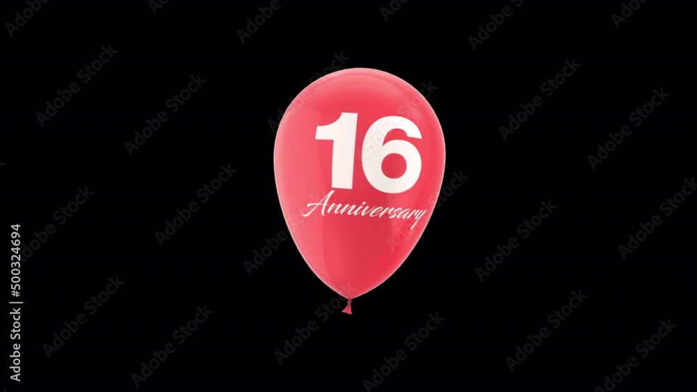 Anniversary Celebration Helium Balloon with Number 16. Loop Animation with Alpha Channel Prores 4444. Anniversary Celebration Helium Balloon with Number 16. Loop Animation with Alpha Channel Prores 4444.