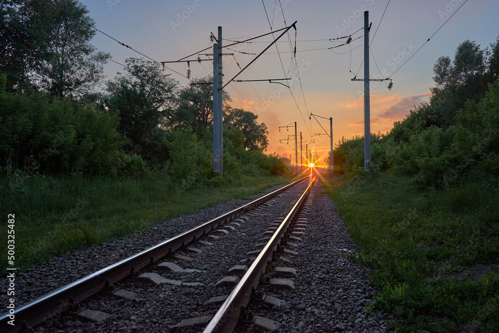 railway in the sunset in Ukraine