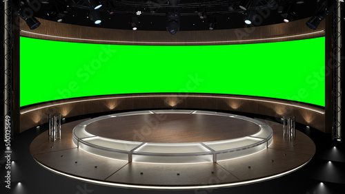 Virtual TV Studio Set. Green screen background. 3d Rendering.
Virtual set studio for chroma footage. wherever you want it, With a simple setup, a few square feet of space, and Virtual Set.