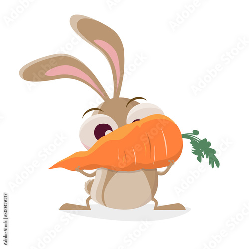 funny illustration of a cartoon rabbit holding a big carrot
