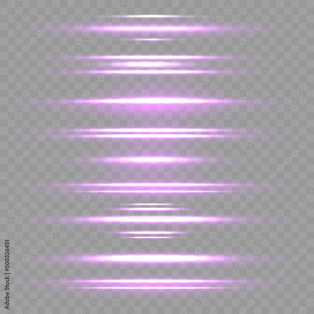 Horizontal violet light rays, flash purple line