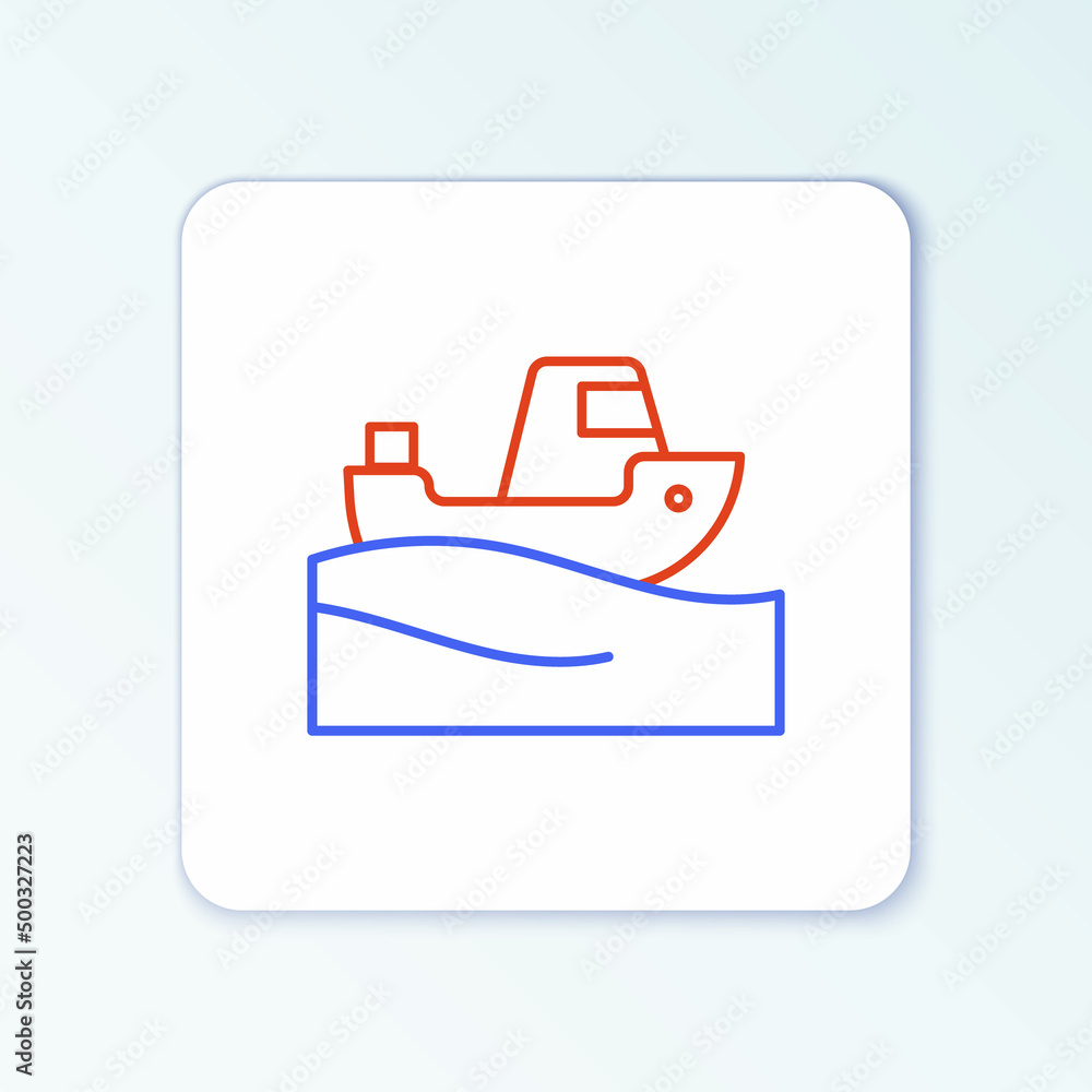 Line Fishing boat on water icon isolated on white background. Colorful outline concept. Vector Line Fishing boat on water icon isolated on white background. Colorful outline concept. Vector