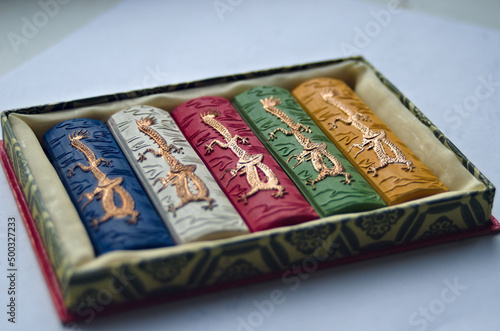 multicolored Chinese traditional dry ink dragon calligraphy set