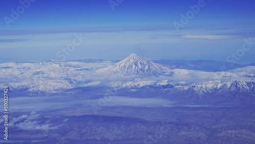 Aerial view on highest stratovolcano in Western Asia and Iran mountain Damavand photo