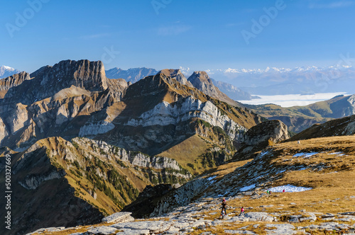 Swiss Alps mountain range seen from the peak Chaserrugg, Switzerland on October 24, 2012.