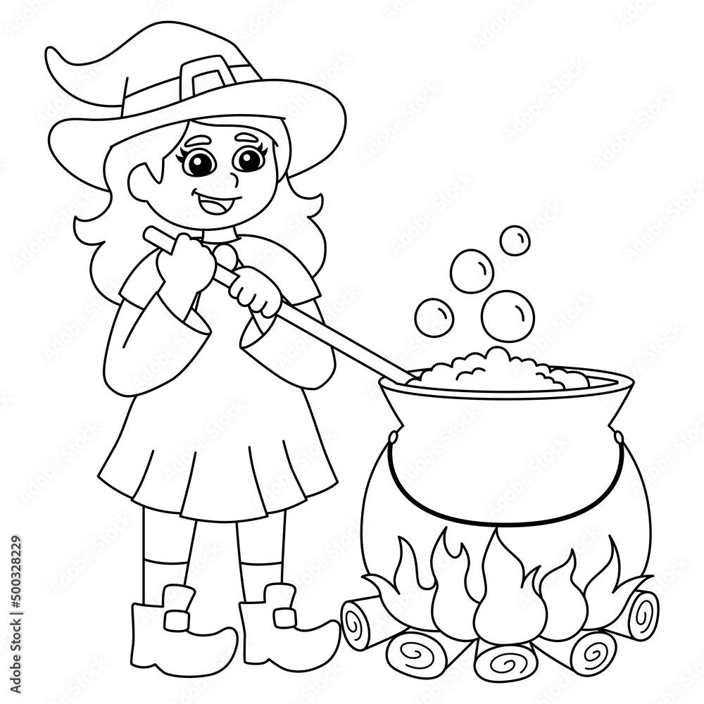 Witch Potion Pot Halloween Coloring Page Isolated Stock Vector | Adobe Stock