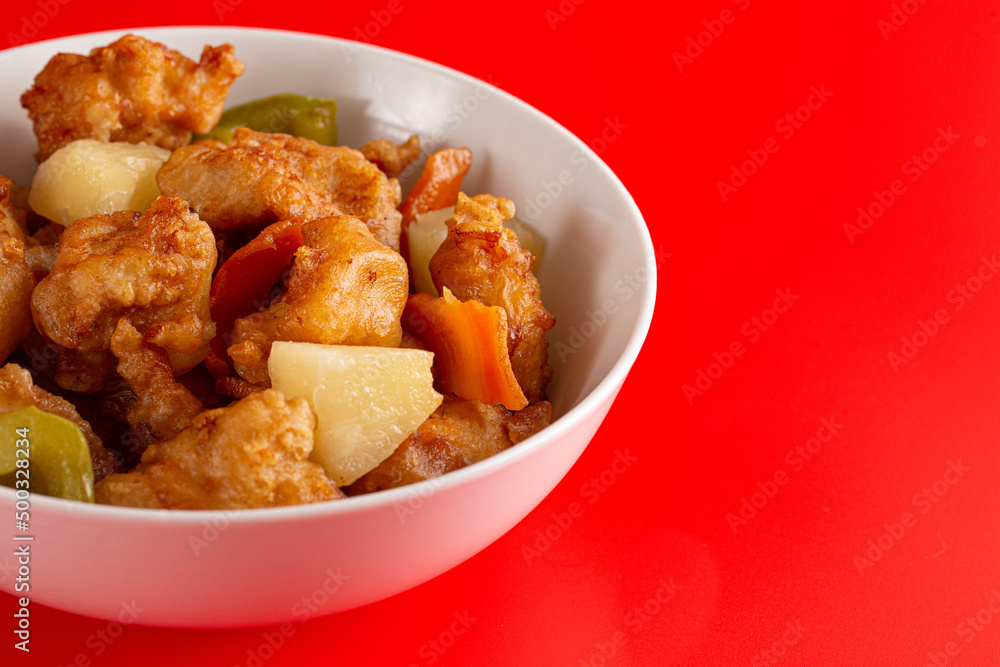 Bowl of Fried Chicken and Vegetables without Sweet and Sour Sauce Bowl of Fried Chicken and Vegetables without Sweet and Sour Sauce