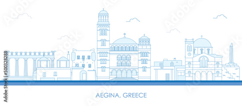 Outline Skyline panorama of Aegina Island, Greece - vector illustration