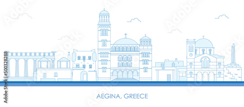 Outline Skyline panorama of  Aegina Island, Greece - vector illustration