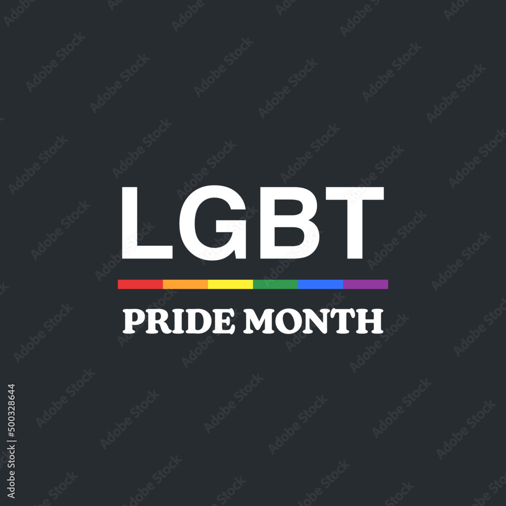 LGBT Pride Month Social Media Post. LGBTQ Banner with pride flag colors on black background. Vector Illustration.