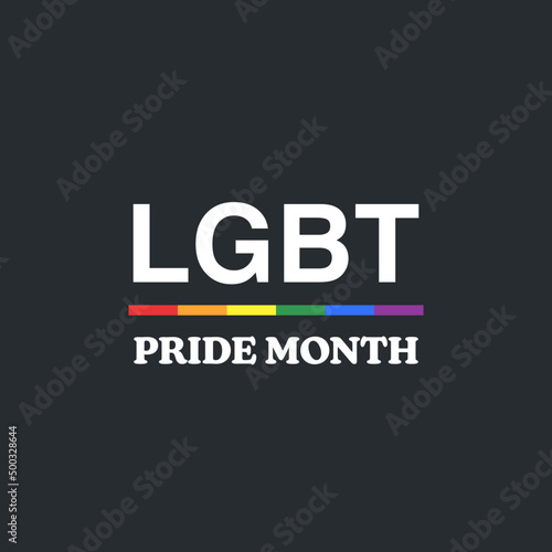 LGBT Pride Month Social Media Post. LGBTQ Banner with pride flag colors on black background. Vector Illustration.