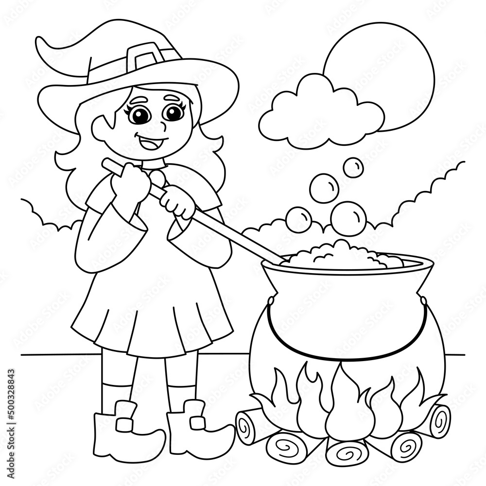 Witch Potion Pot Halloween Coloring Page for Kids Stock Vector | Adobe ...
