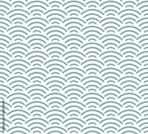 Abstract seamless pattern in eastern asian style. Japanese wave blue ornament on white background. Simple geometric texture for AAPI heritage month.