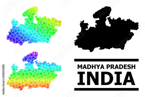 Spectrum gradiented star collage map of Madhya Pradesh State. Vector colorful map of Madhya Pradesh State with spectrum gradients. photo