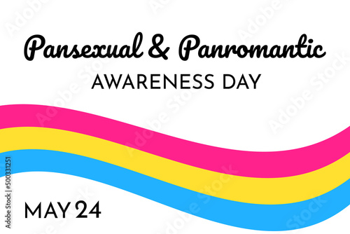Pansexual Panromantic Awareness Day on 24 May - horizontal vector banner design with Pansexual Panromantic flag ribbon, LGBTQ community group, symbol of pansexuality