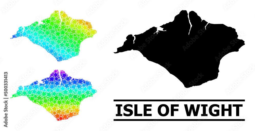 Spectrum gradiented star collage map of Isle of Wight. Vector colorful map of Isle of Wight with spectrum gradients.