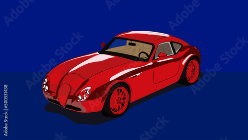 Red car with blue background and other dark blue background..