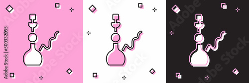 Set Hookah icon isolated on pink and white, black background. Vector