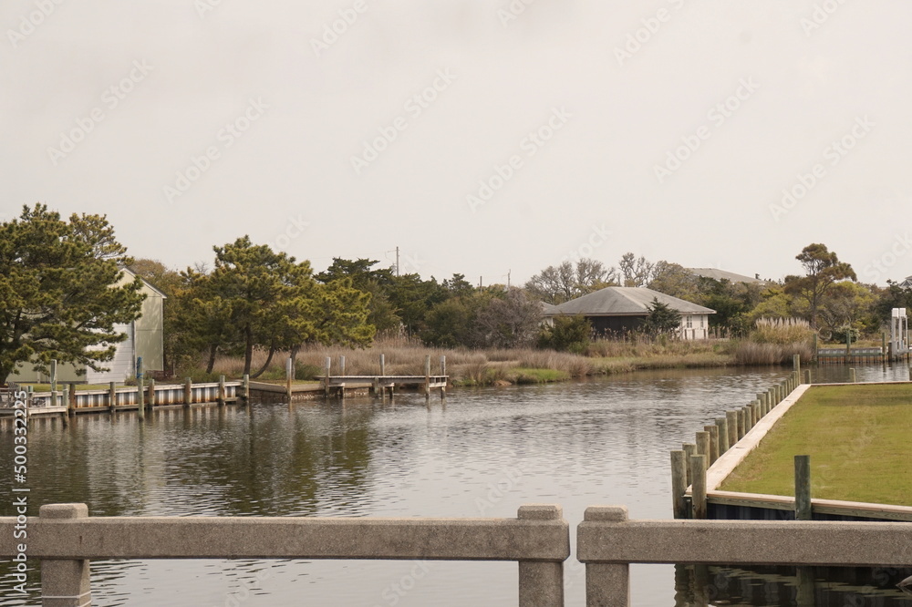 Canal, Buildings, Dock, Grasses in Salt Waler Wetland