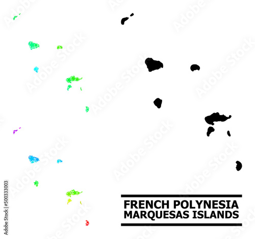 Rainbow gradient starred collage map of Marquesas Islands. Vector colorful map of Marquesas Islands with rainbow gradients.