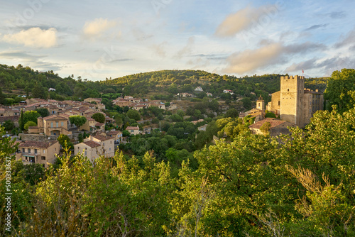 View of the castle and the medieval village of Esparron du Verdon in Provence in the south of France