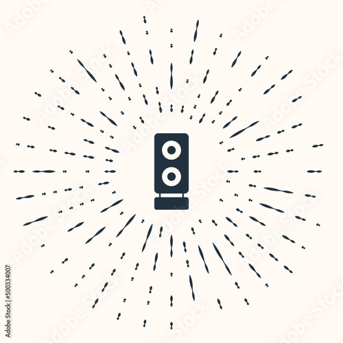 Grey Stereo speaker icon isolated on beige background. Sound system speakers. Music icon. Musical column speaker bass equipment. Abstract circle random dots. Vector