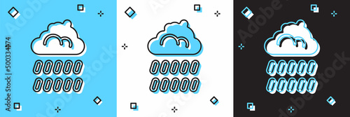 Set Cloud with rain icon isolated on blue and white, black background. Rain cloud precipitation with rain drops. Vector