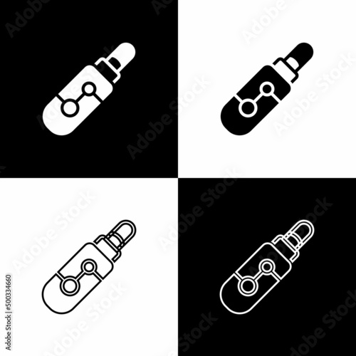 Set Electronic cigarette icon isolated on black and white background. Vape smoking tool. Vaporizer Device. Vector