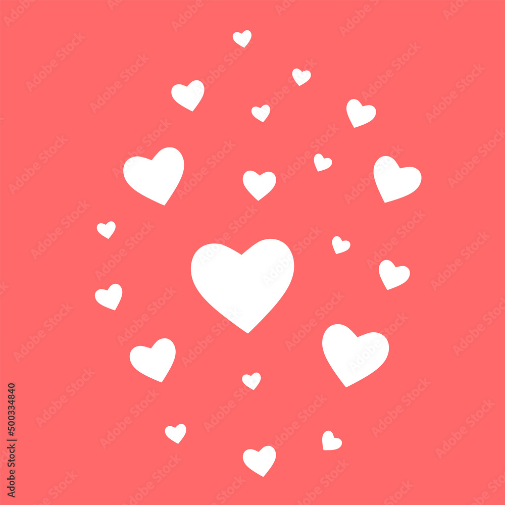Vector hearts on a pink isolated background. Many hearts, illustration for postcard design. Heart shape. Simple hearts for valentines day or wedding day