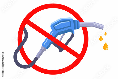 the filling nozzle is crossed out in a red circle. fuel shortage sign. flat vector illustration.