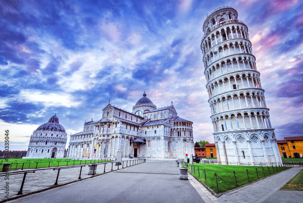 Pisa Cathedral - Morning colored sky, famous Tuscany.