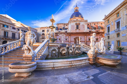 Palermo, Sicily - Beautiful baroque Piazza Pretoria, Italy travel photo