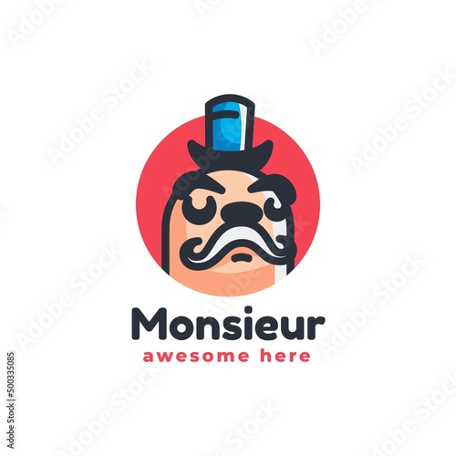 Vector Logo Illustration Monsieur Simple Mascot Style.