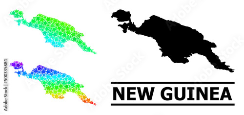 Spectrum gradient star collage map of New Guinea Island. Vector colorful map of New Guinea Island with spectral gradients.