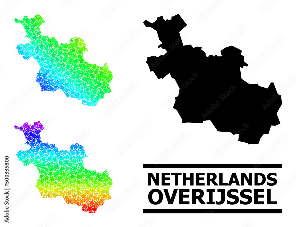 Rainbow gradient starred mosaic map of Overijssel Province. Vector colorful map of Overijssel Province with rainbow gradients.