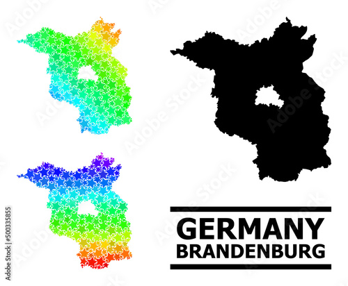 Spectral gradient star mosaic map of Brandenburg State. Vector colored map of Brandenburg State with spectral gradients.