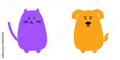 Cartoon pets cat dog. Cut animals  characters. Flat style illustration.