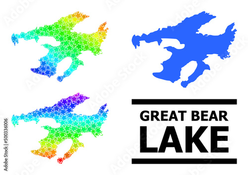 Spectral gradient starred mosaic map of Great Bear Lake. Vector colorful map of Great Bear Lake with spectral gradients.