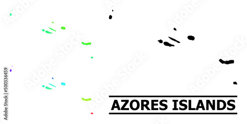 Spectral gradiented star collage map of Azores Islands. Vector vibrant map of Azores Islands with spectral gradients. Mosaic map of Azores Islands collage is done with chaotic colorful star items.