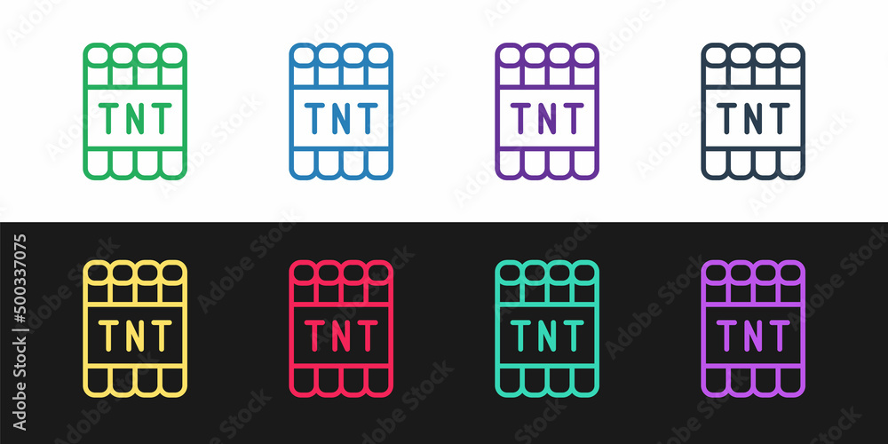 Set line Detonate dynamite bomb stick and timer clock icon isolated on black and white background. Time bomb - explosion danger concept. Vector Set line Detonate dynamite bomb stick and timer clock icon isolated on black and white background. Time bomb - explosion danger concept. Vector